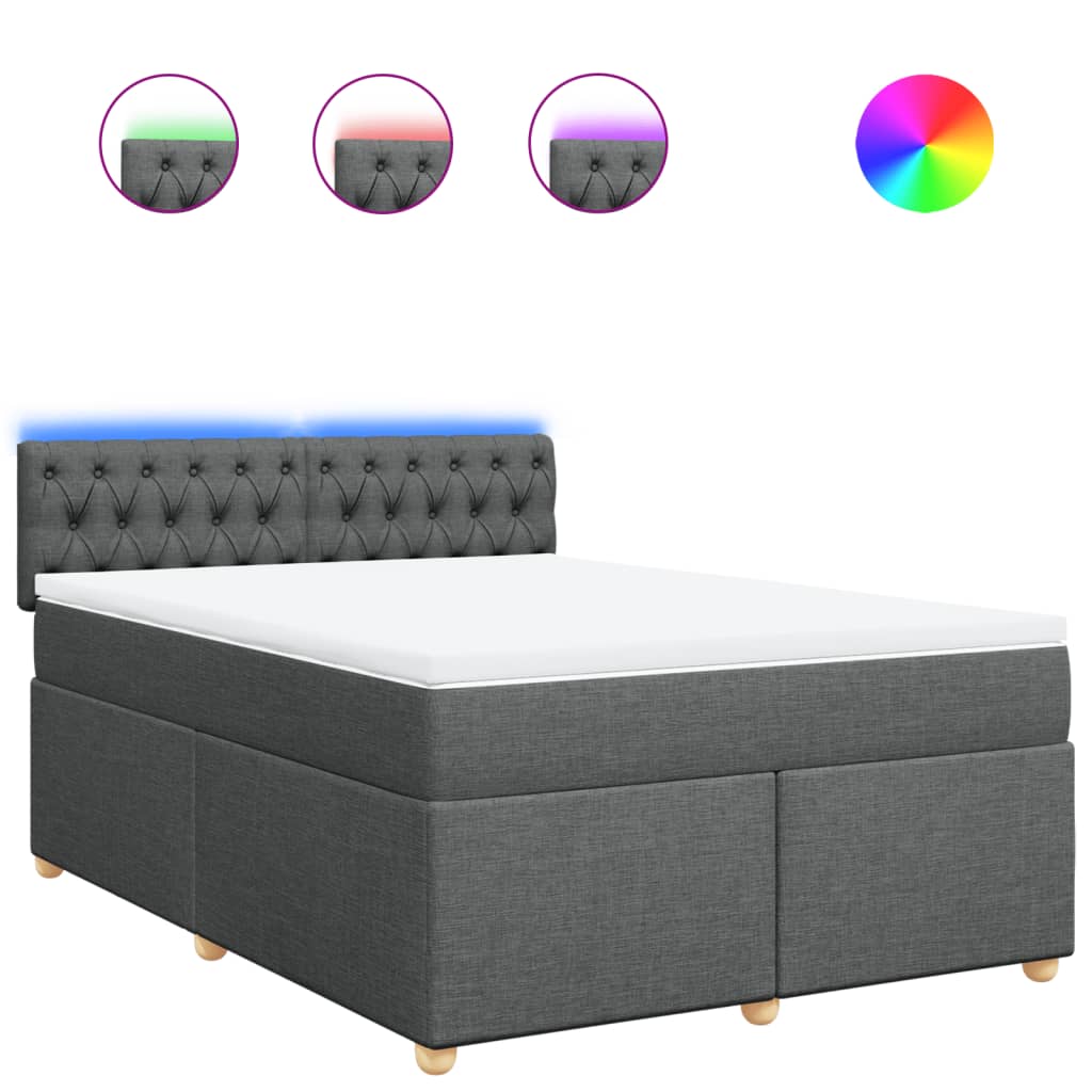vidaXL Κρεβάτι Boxspring με Στρώμα Σκούρο Γκρι 140x190 εκ. Υφασμάτινο