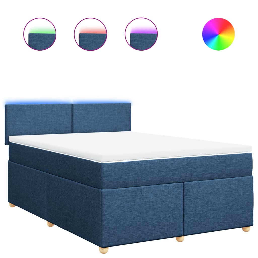 vidaXL Κρεβάτι Boxspring με Στρώμα Μπλε 140x200 εκ. Υφασμάτινο