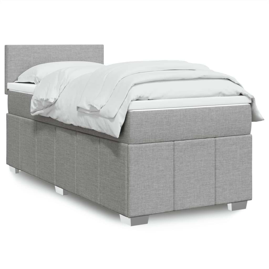 vidaXL Κρεβάτι Boxspring με Στρώμα Ανοιχτό Γκρι 90x200 εκ. Υφασμάτινο