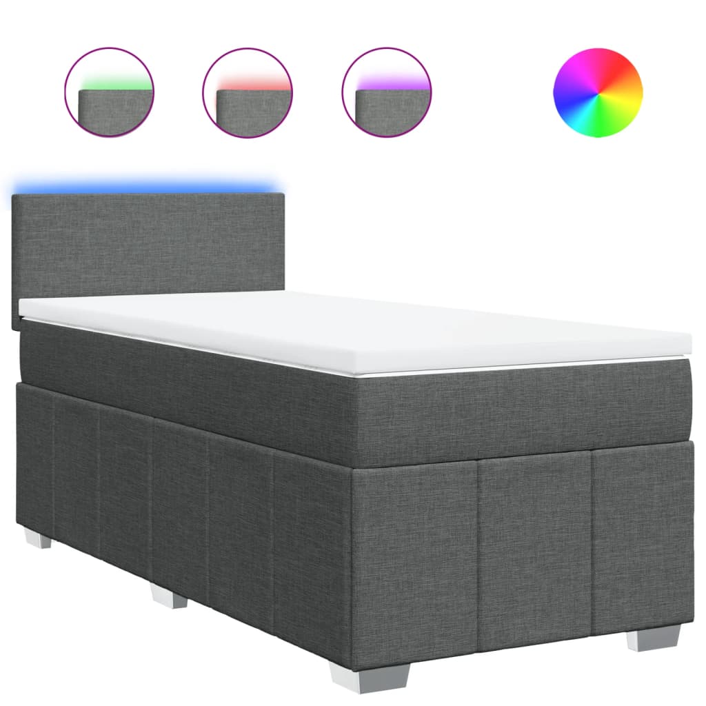 vidaXL Κρεβάτι Boxspring με Στρώμα Σκούρο Γκρι 90x200 εκ. Υφασμάτινο