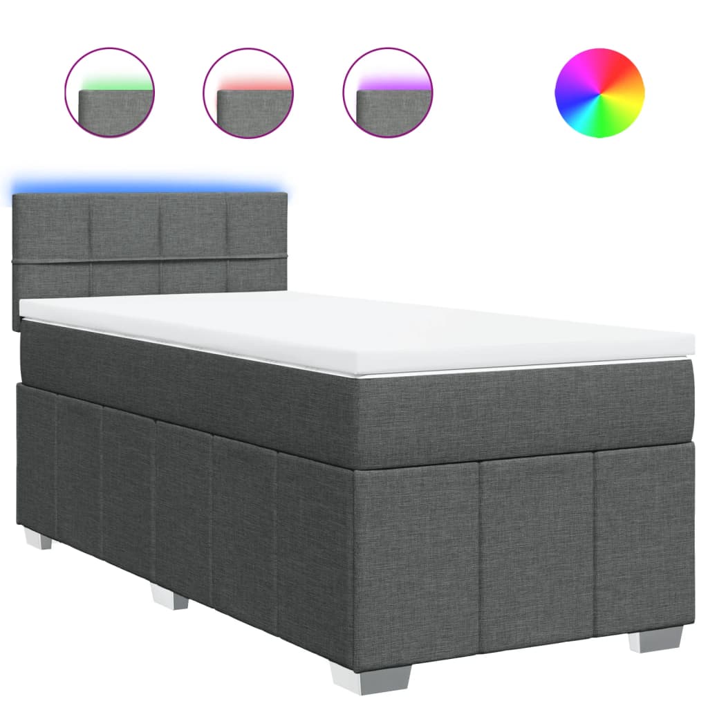 vidaXL Κρεβάτι Boxspring με Στρώμα Σκούρο Γκρι 90x200 εκ. Υφασμάτινο