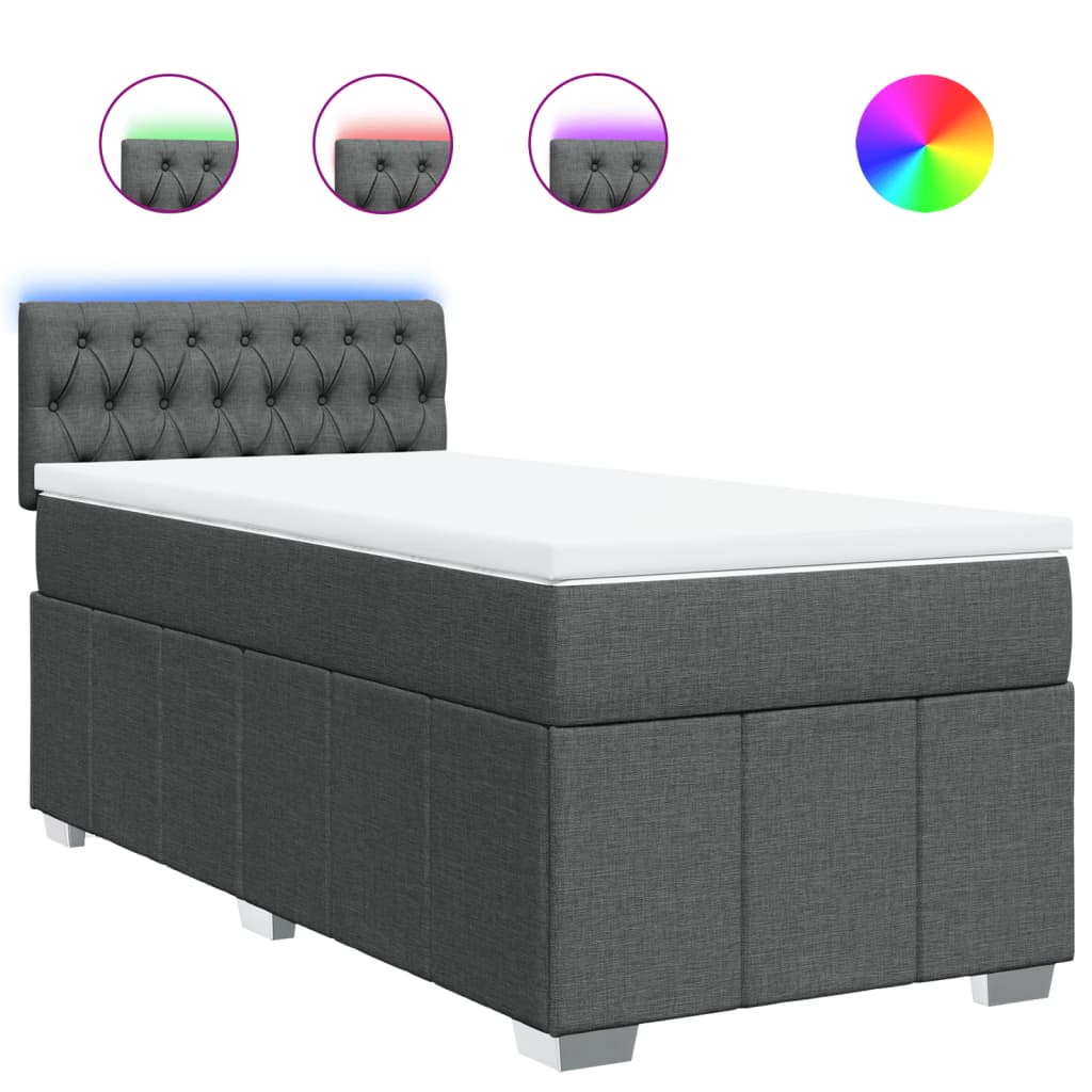 vidaXL Κρεβάτι Boxspring με Στρώμα Σκούρο Γκρι 90x200 εκ. Υφασμάτινο