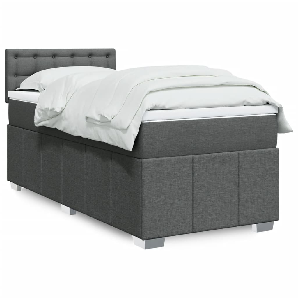 vidaXL Κρεβάτι Boxspring με Στρώμα Σκούρο Γκρι 90x200 εκ. Υφασμάτινο