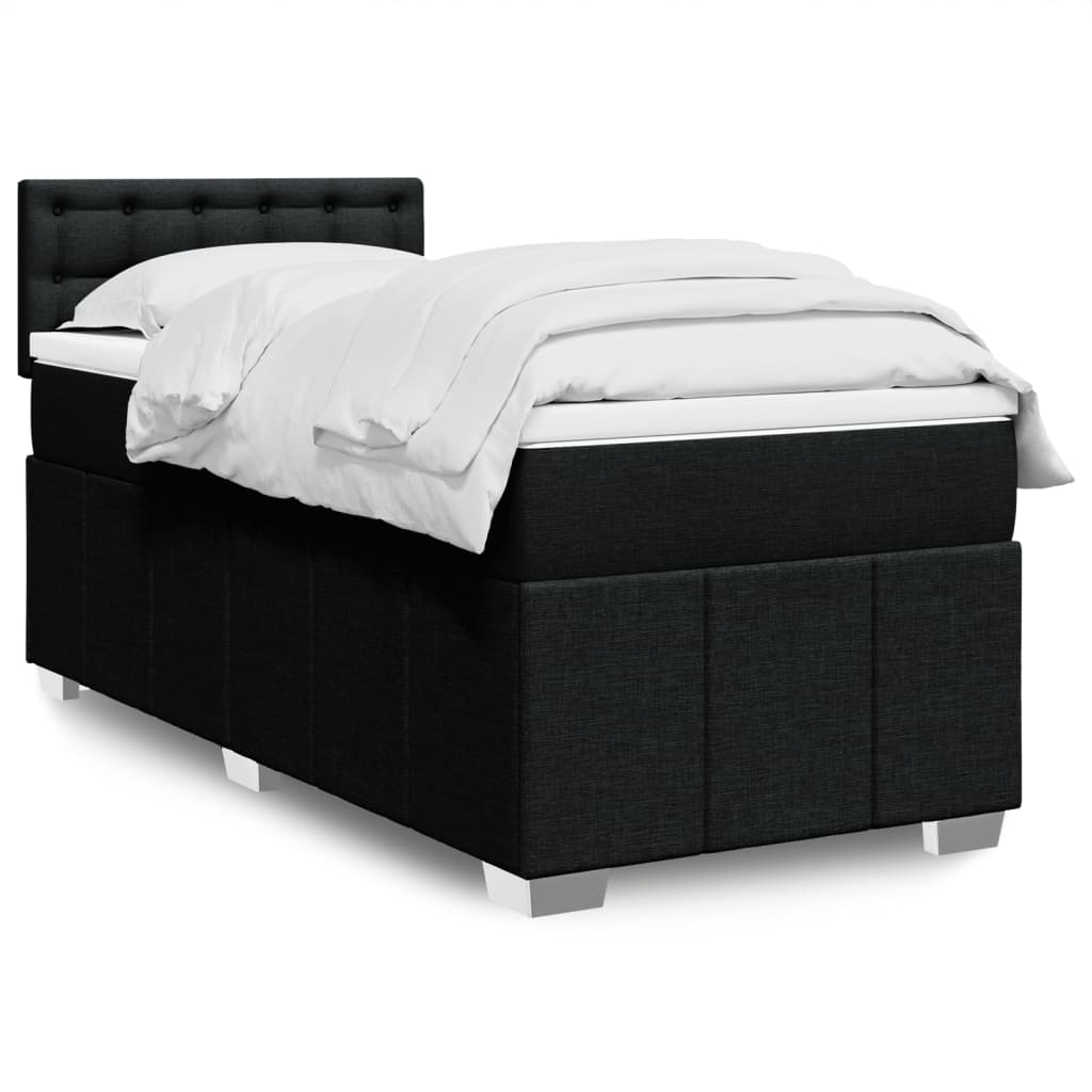 vidaXL Κρεβάτι Boxspring με Στρώμα Μαύρο 90x200 εκ. Υφασμάτινο