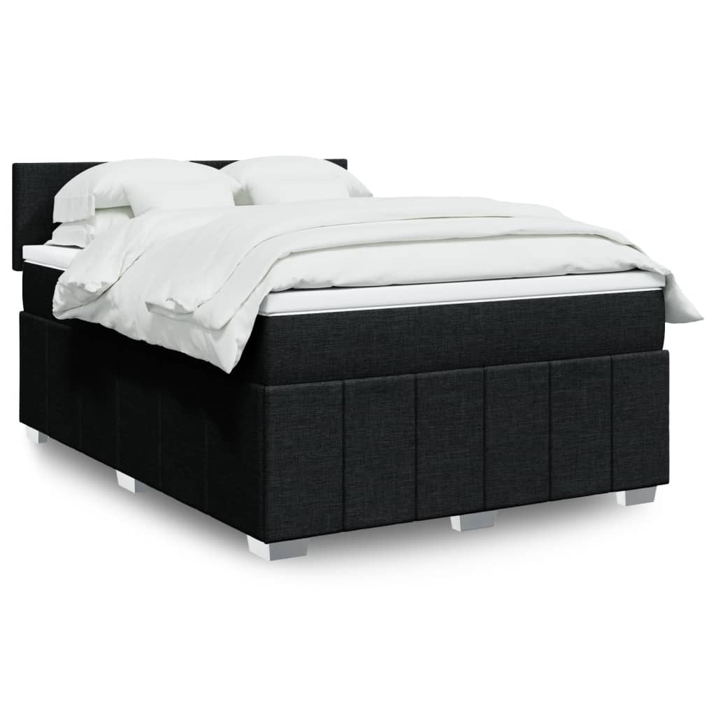 vidaXL Κρεβάτι Boxspring με Στρώμα Μαύρο 140x190 εκ. Υφασμάτινο