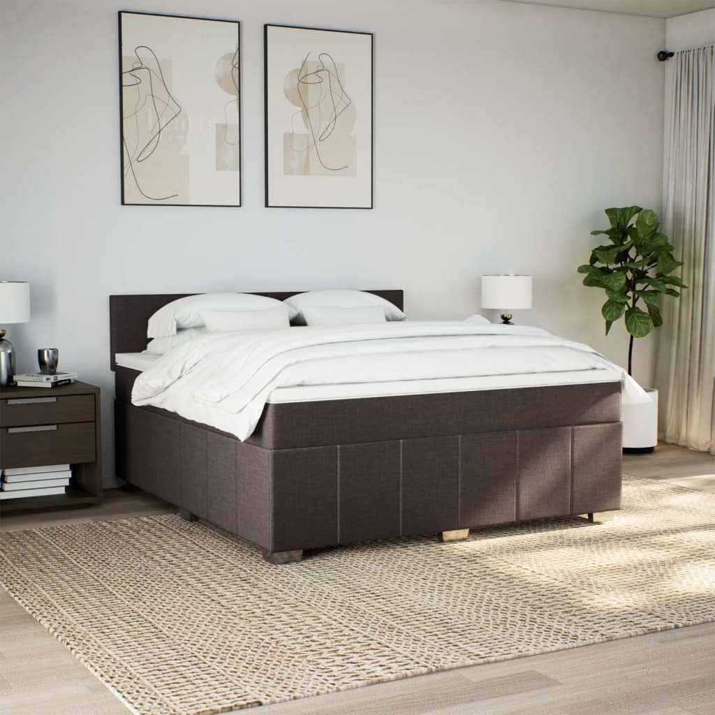 vidaXL Κρεβάτι Boxspring με Στρώμα Σκούρο Καφέ 180x200 εκ Υφασμάτινο