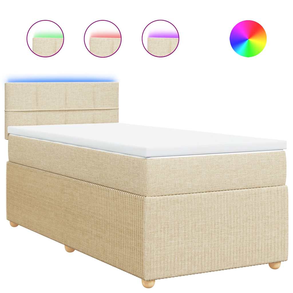 vidaXL Κρεβάτι Boxspring με Στρώμα Κρεμ 90x190 εκ.Υφασμάτινο