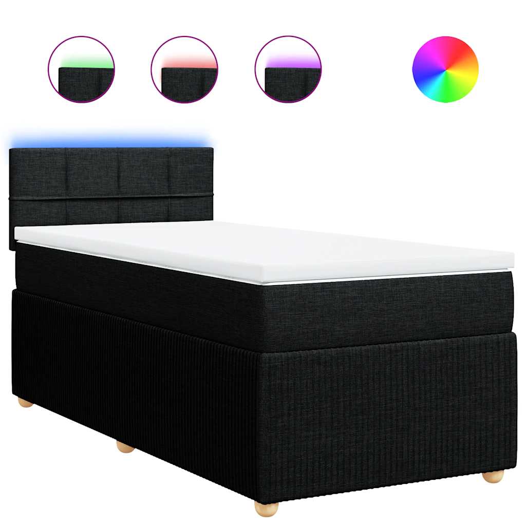 vidaXL Κρεβάτι Boxspring με Στρώμα Μαύρο 90x200 εκ. Υφασμάτινο