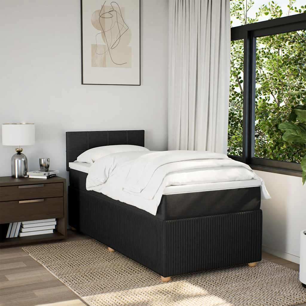 vidaXL Κρεβάτι Boxspring με Στρώμα Μαύρο 90x200 εκ. Υφασμάτινο
