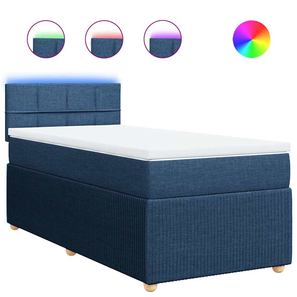 vidaXL Κρεβάτι Boxspring με Στρώμα Μπλε 90x200 εκ.Υφασμάτινο