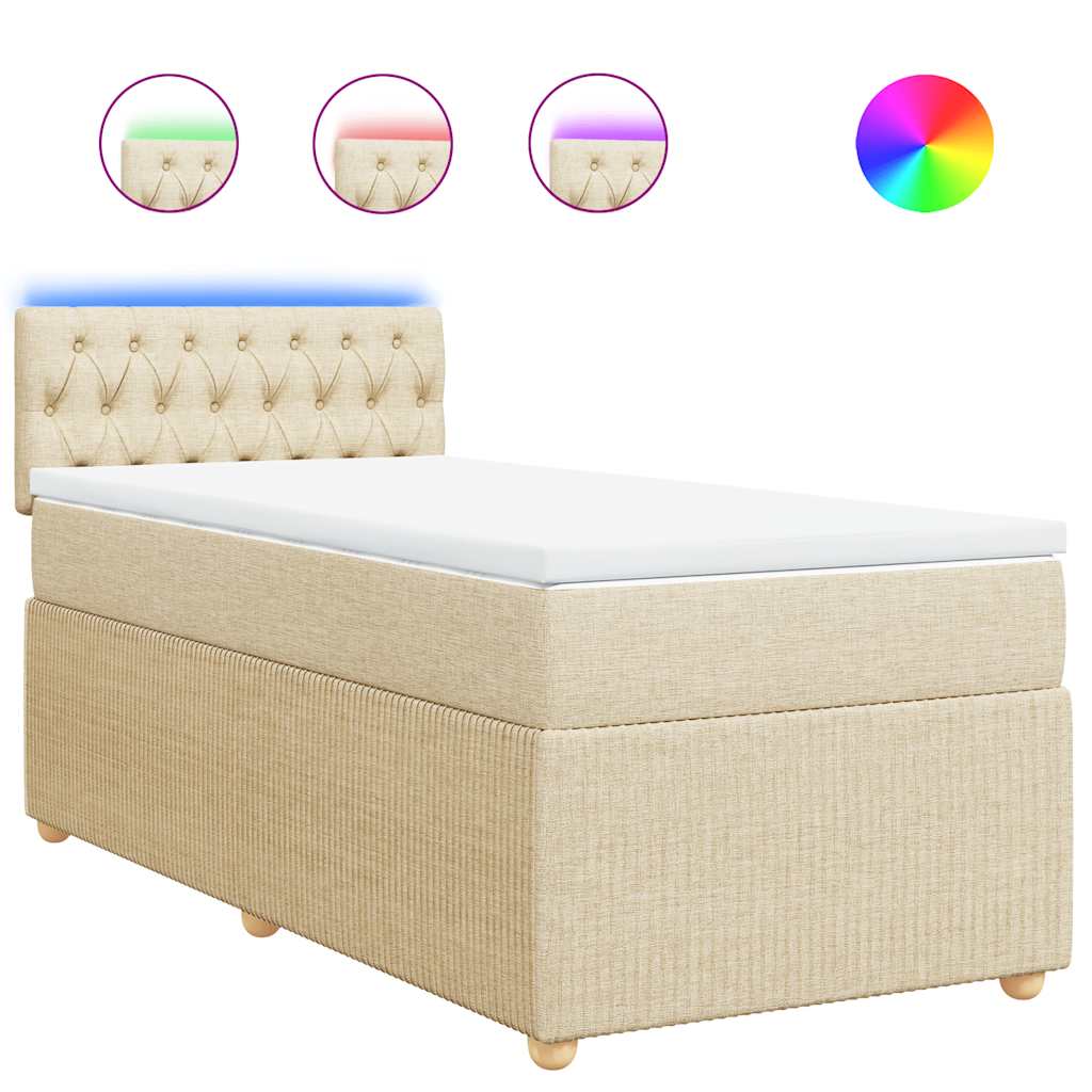 vidaXL Κρεβάτι Boxspring με Στρώμα Κρεμ 90x200 εκ.Υφασμάτινο