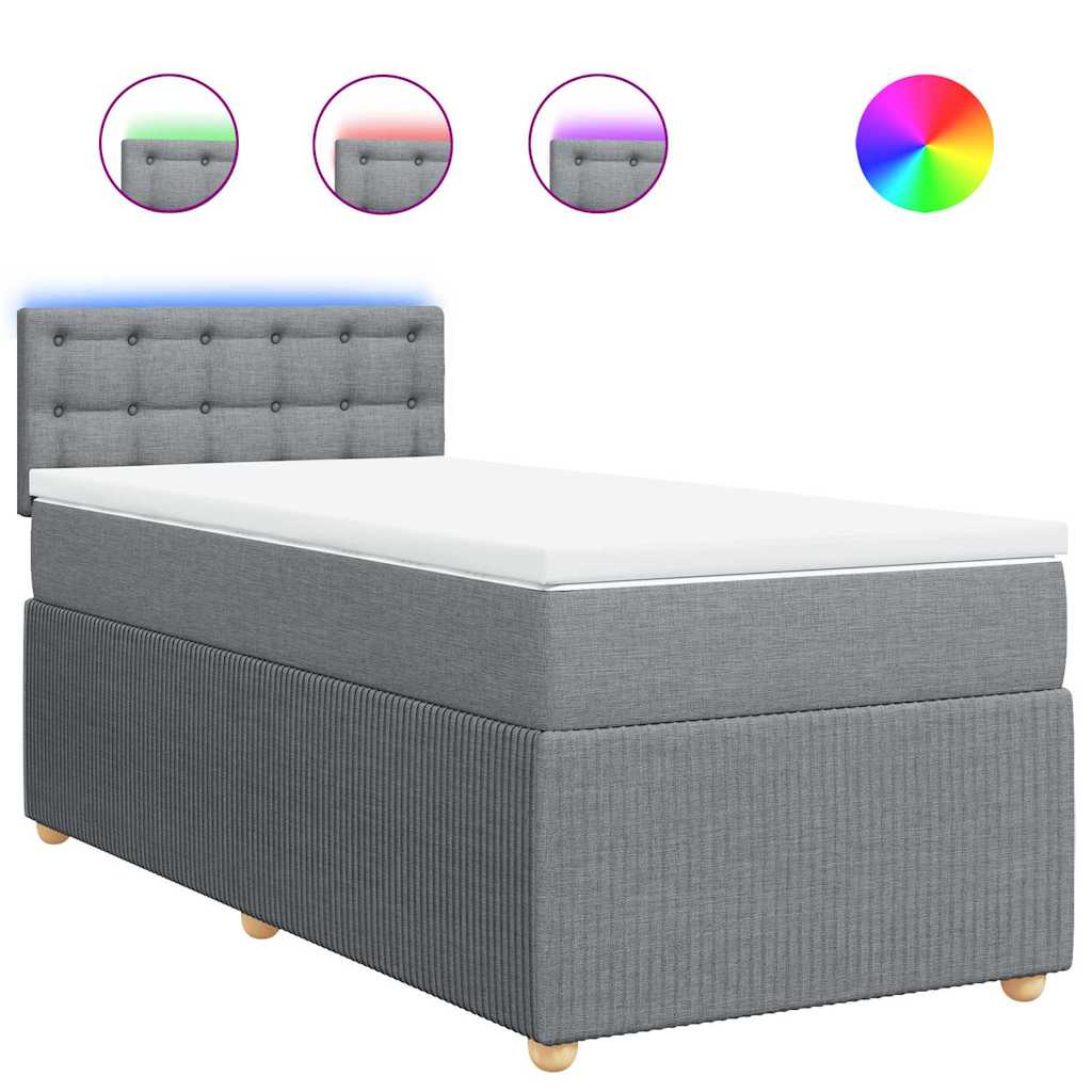 vidaXL Κρεβάτι Boxspring με Στρώμα Ανοιχτό Γκρι 90x200 εκ. Υφασμάτινο