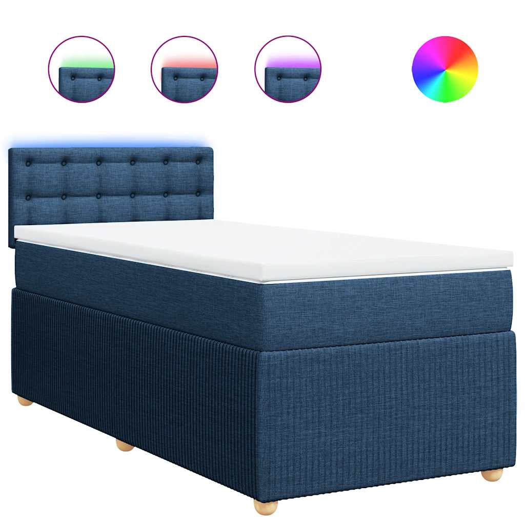 vidaXL Κρεβάτι Boxspring με Στρώμα Μπλε 90x200 εκ.Υφασμάτινο