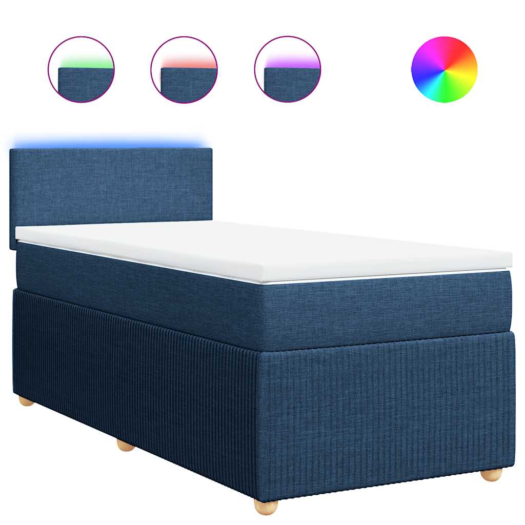 vidaXL Κρεβάτι Boxspring με Στρώμα Μπλε 100 x 200 εκ. Υφασμάτινο