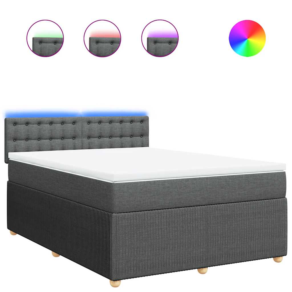 vidaXL Κρεβάτι Boxspring με Στρώμα Σκούρο Γκρι 140x190 εκ. Υφασμάτινο