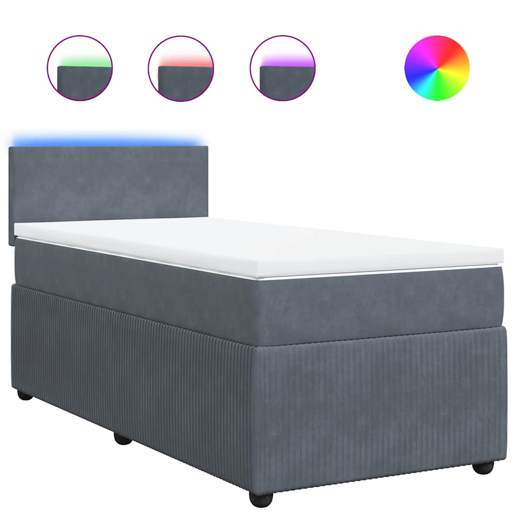 vidaXL Κρεβάτι Boxspring με Στρώμα Σκούρο Γκρι 80x200 εκ. Βελούδινο