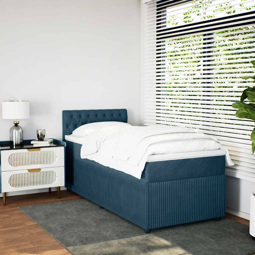 vidaXL Κρεβάτι Boxspring με Στρώμα Μπλε 80 x 200 εκ. Βελούδινο