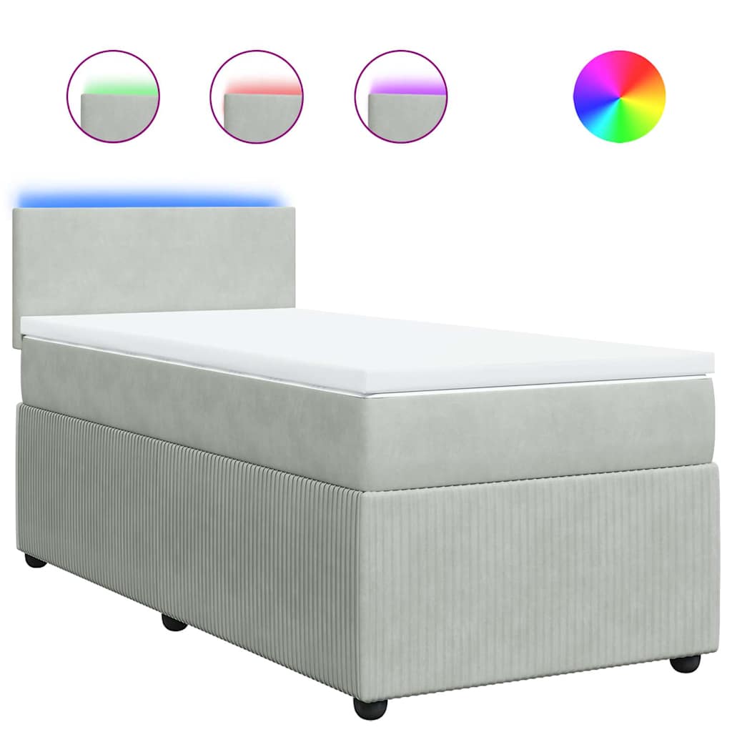 vidaXL Κρεβάτι Boxspring με Στρώμα Ανοιχτό Γκρι 90x190 εκ. Βελούδινο
