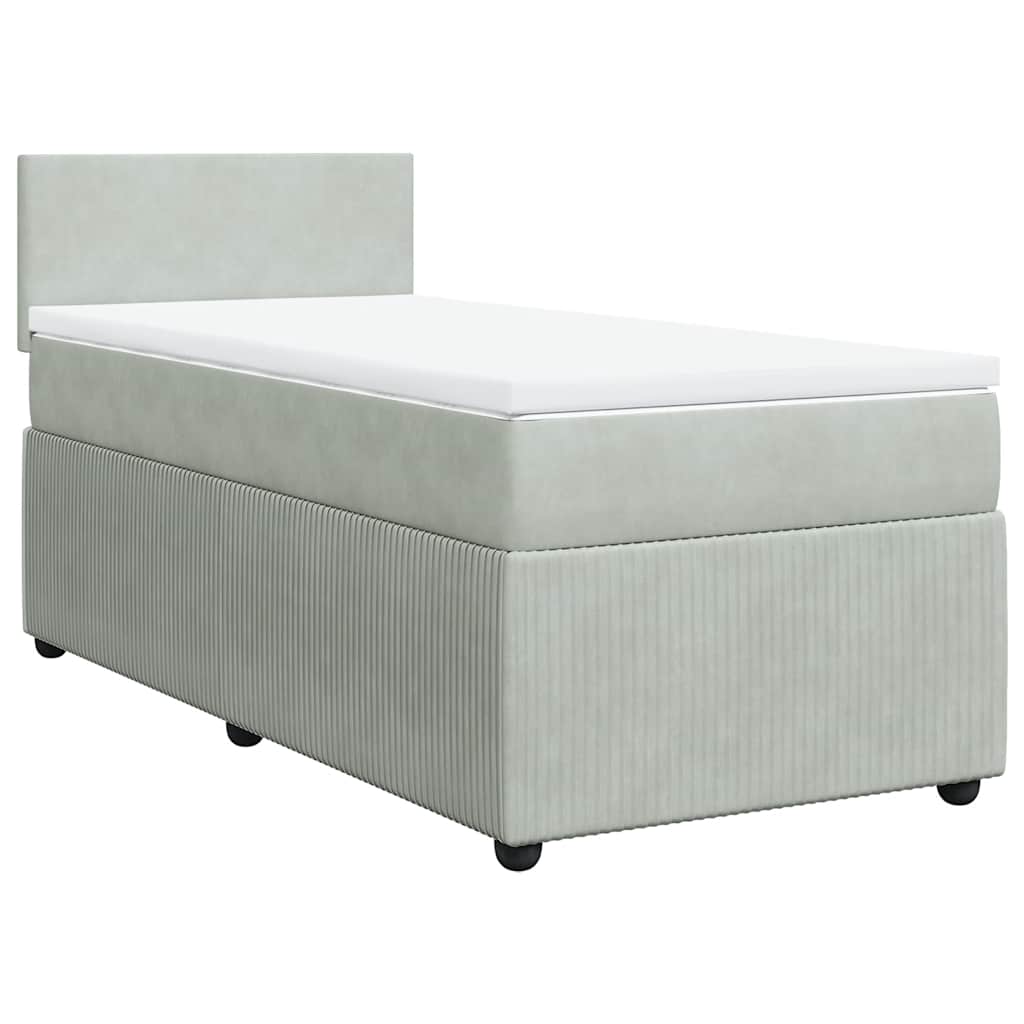 vidaXL Κρεβάτι Boxspring με Στρώμα Ανοιχτό Γκρι 90x190 εκ. Βελούδινο