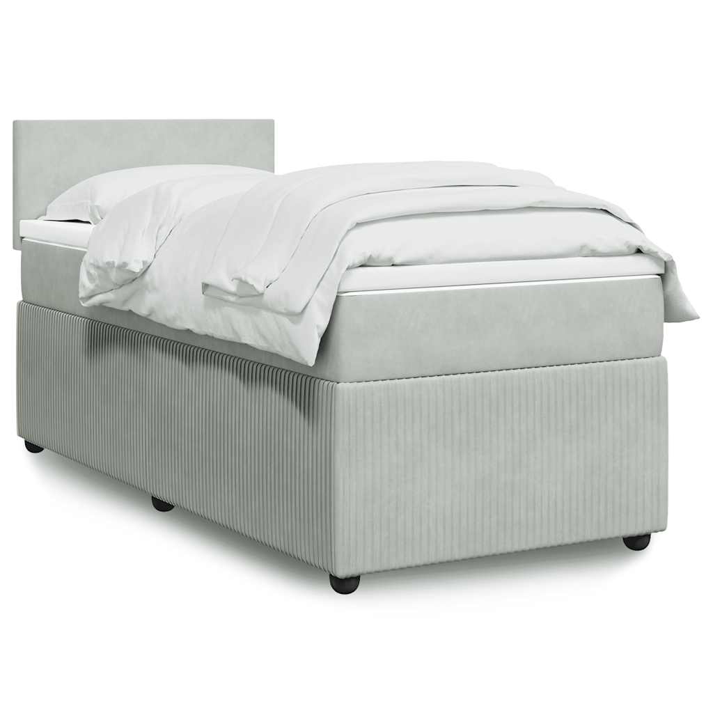 vidaXL Κρεβάτι Boxspring με Στρώμα Ανοιχτό Γκρι 90x190 εκ. Βελούδινο