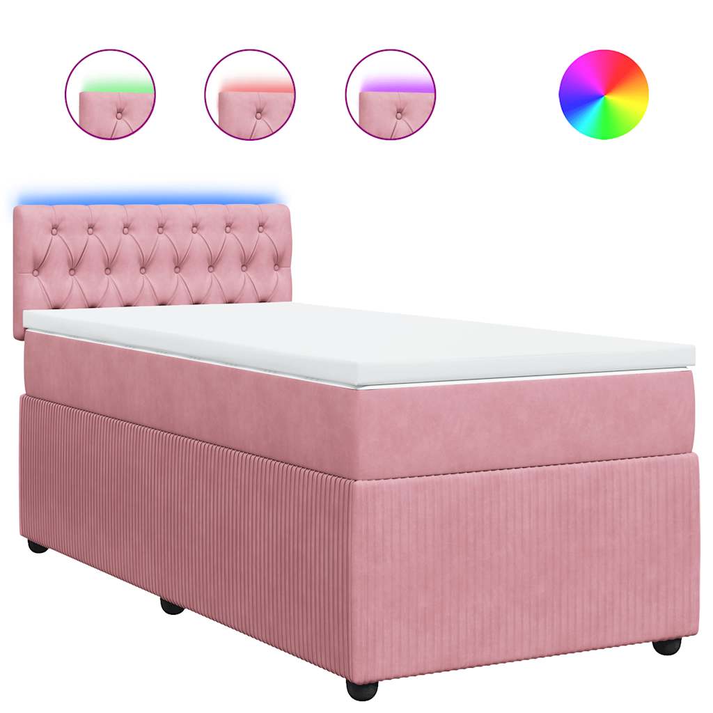 vidaXL Κρεβάτι Boxspring με Στρώμα Ροζ 90x190 εκ. Βελούδινο