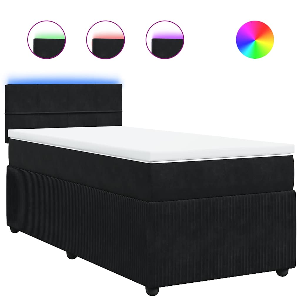 vidaXL Κρεβάτι Boxspring με Στρώμα Μαύρο 90x190 εκ. Βελούδινο