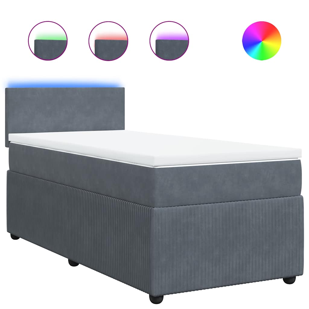 vidaXL Κρεβάτι Boxspring με Στρώμα Σκούρο Γκρι 90x200 εκ. Βελούδινο