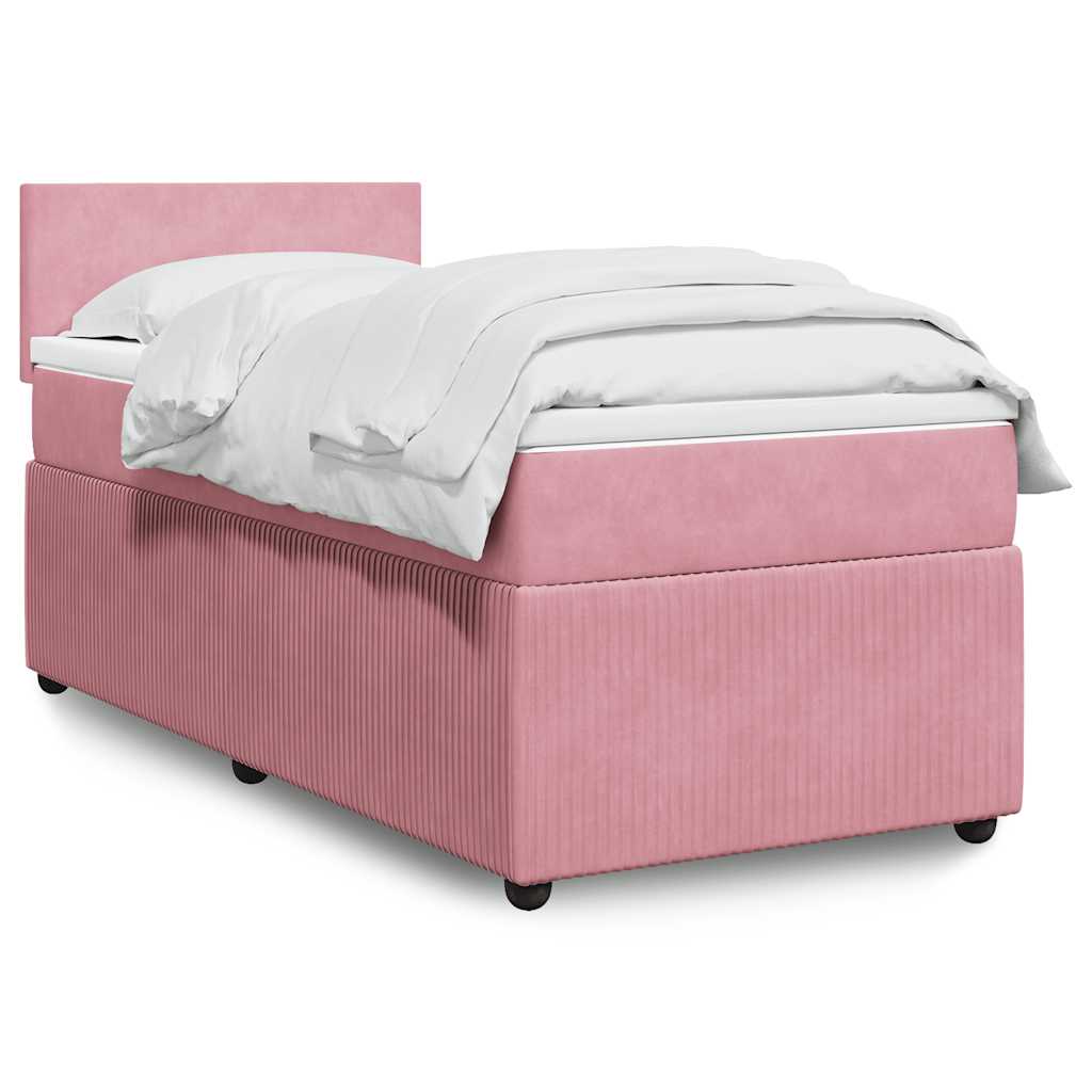 vidaXL Κρεβάτι Boxspring με Στρώμα Ροζ 90x200 εκ. Βελούδινο