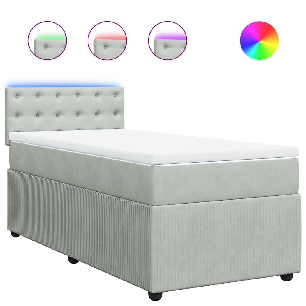 vidaXL Κρεβάτι Boxspring με Στρώμα Ανοιχτό Γκρι 90x200 εκ. Βελούδινο