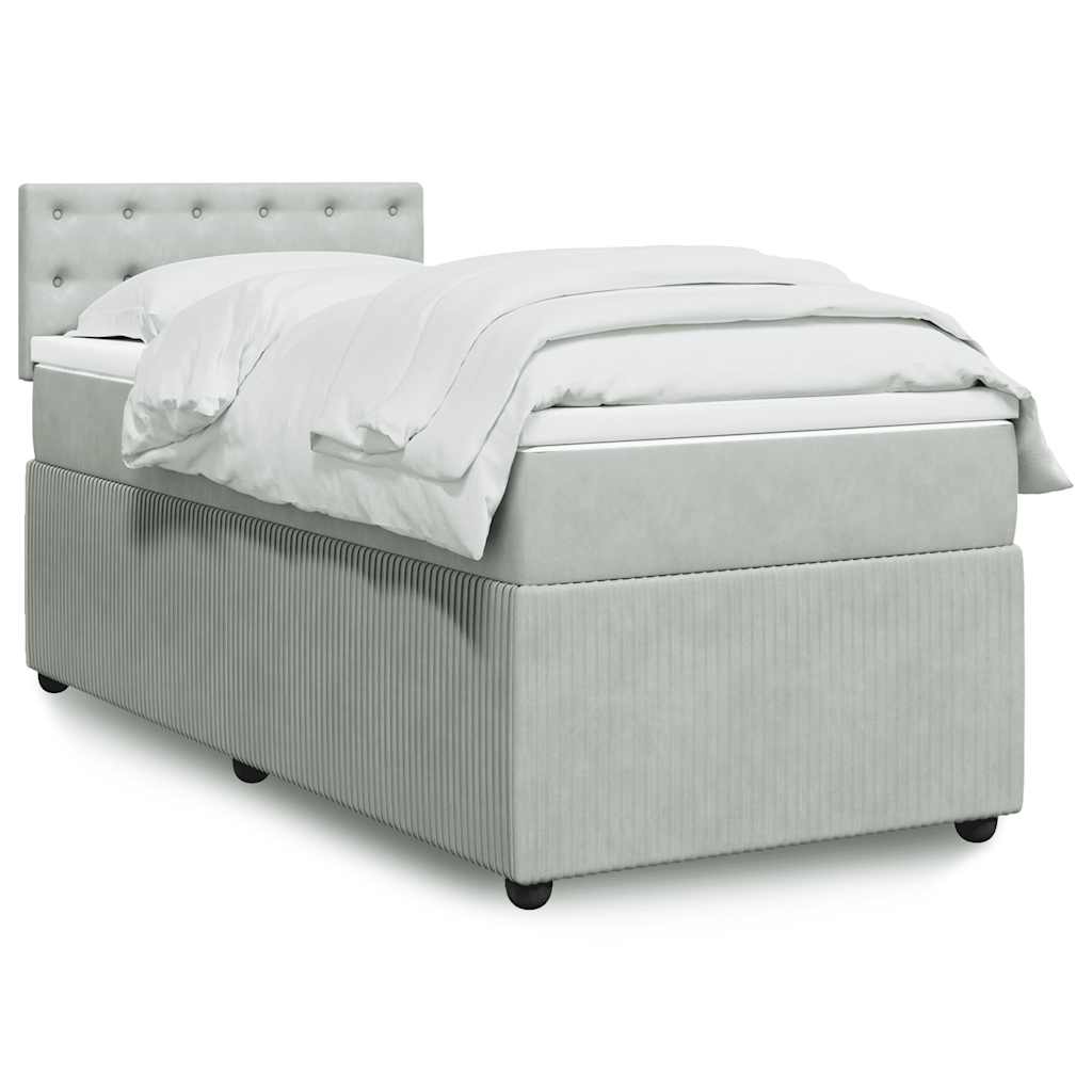 vidaXL Κρεβάτι Boxspring με Στρώμα Ανοιχτό Γκρι 90x200 εκ. Βελούδινο