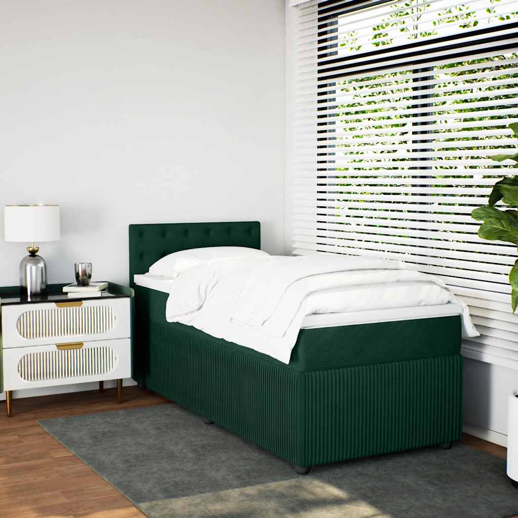 vidaXL Κρεβάτι Boxspring με Στρώμα Σκούρο Πράσινο 90x200 εκ. Βελούδινο