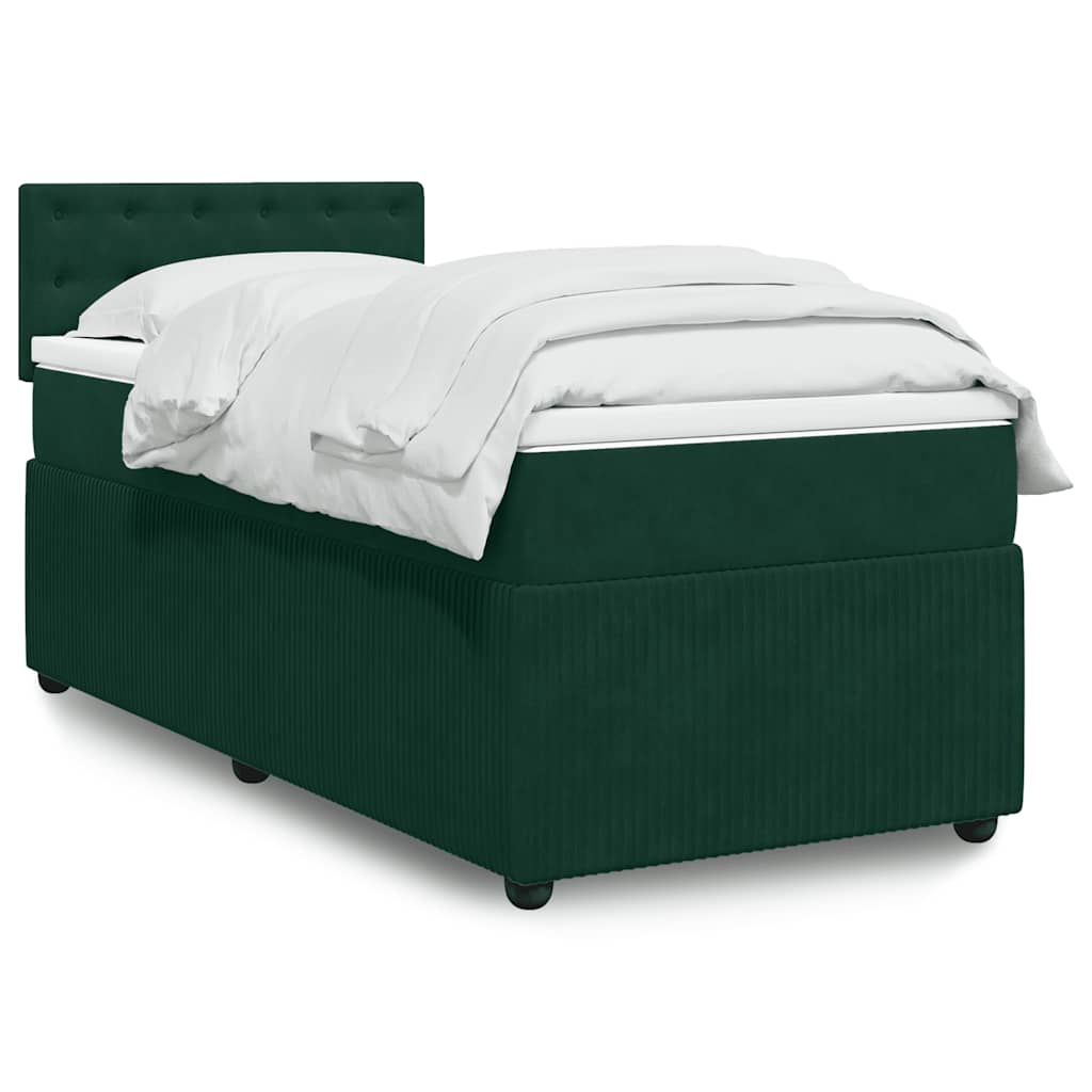 vidaXL Κρεβάτι Boxspring με Στρώμα Σκούρο Πράσινο 90x200 εκ. Βελούδινο