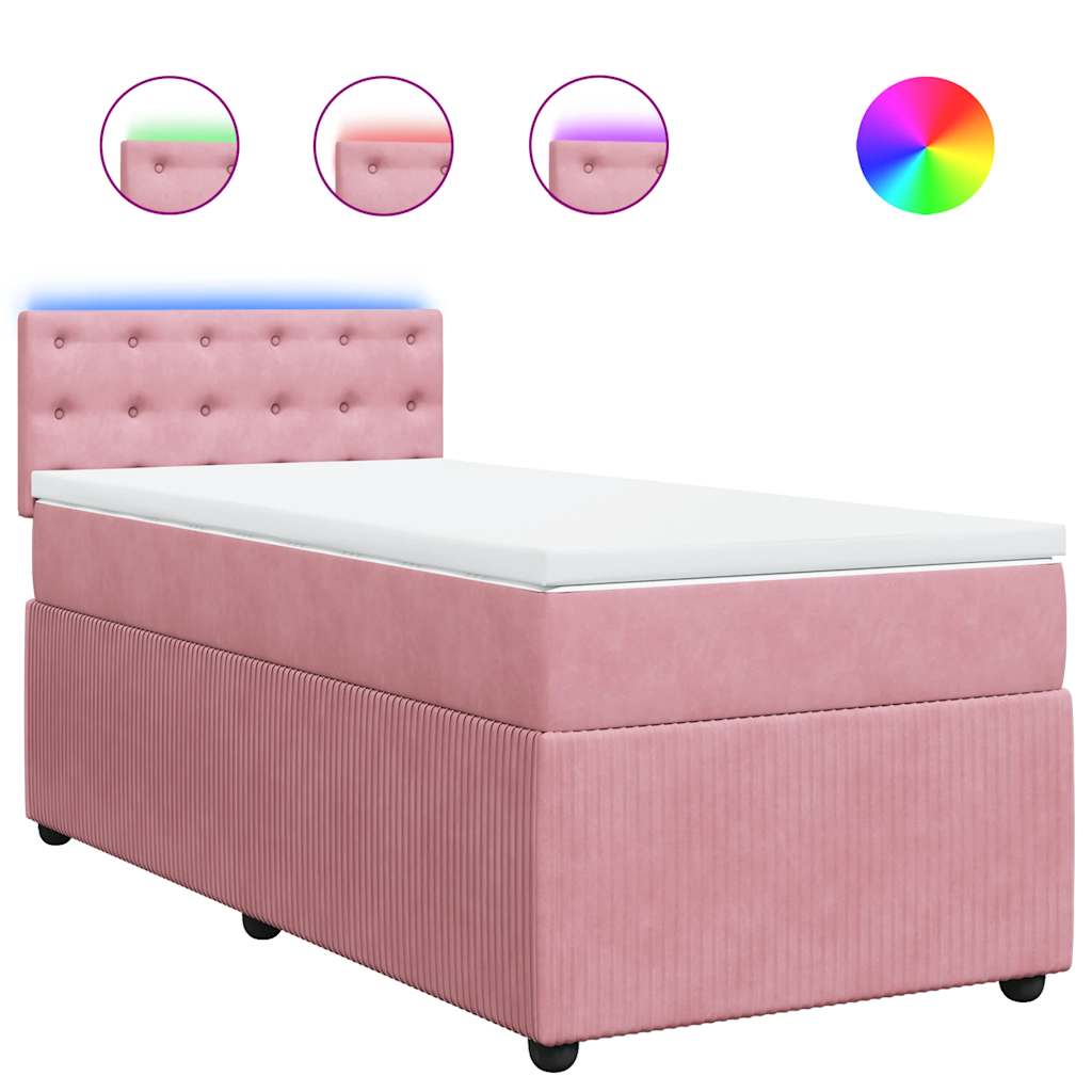 vidaXL Κρεβάτι Boxspring με Στρώμα Ροζ 90x200 εκ. Βελούδινο