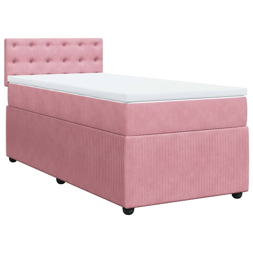 vidaXL Κρεβάτι Boxspring με Στρώμα Ροζ 90x200 εκ. Βελούδινο