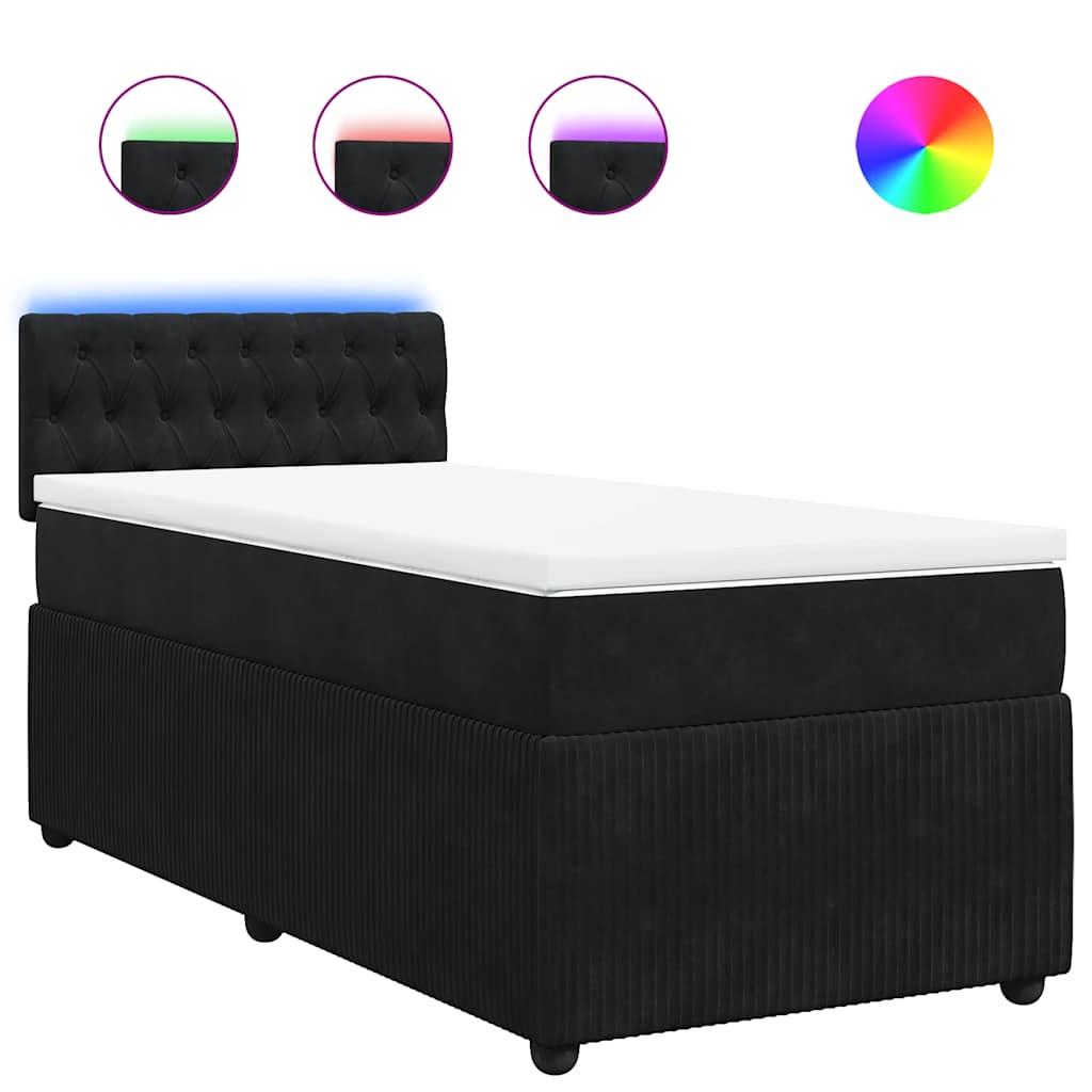 vidaXL Κρεβάτι Boxspring με Στρώμα Μαύρο 90x200 εκ. Βελούδινο