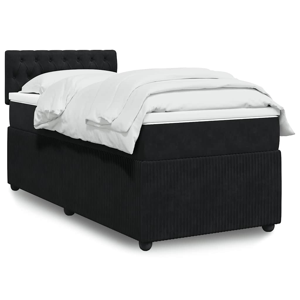 vidaXL Κρεβάτι Boxspring με Στρώμα Μαύρο 90x200 εκ. Βελούδινο