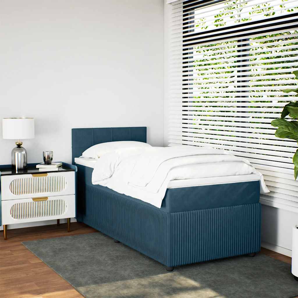 vidaXL Κρεβάτι Boxspring με Στρώμα Μπλε 90x200 εκ. Βελούδινο