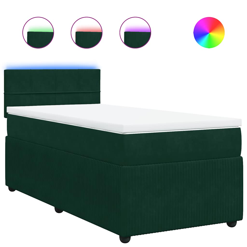 vidaXL Κρεβάτι Boxspring με Στρώμα Σκούρο Πράσινο 100x200εκ. Βελούδινο