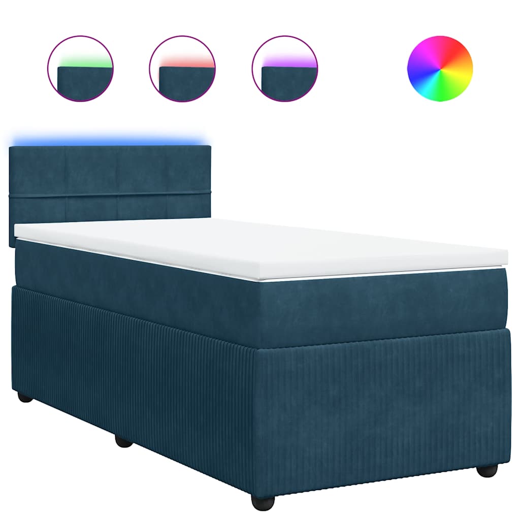 vidaXL Κρεβάτι Boxspring με Στρώμα Μπλε 100x200 εκ. Βελούδινο