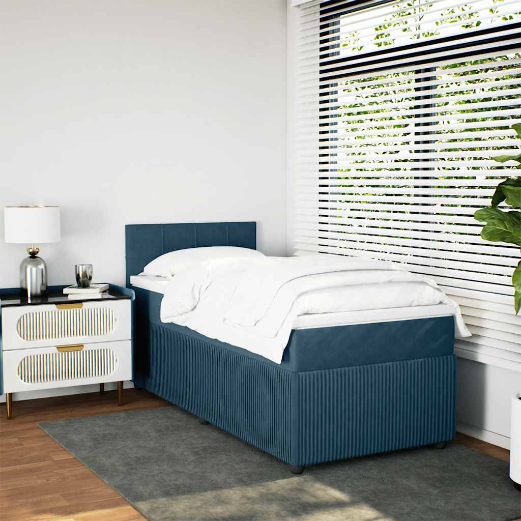 vidaXL Κρεβάτι Boxspring με Στρώμα Μπλε 100x200 εκ. Βελούδινο