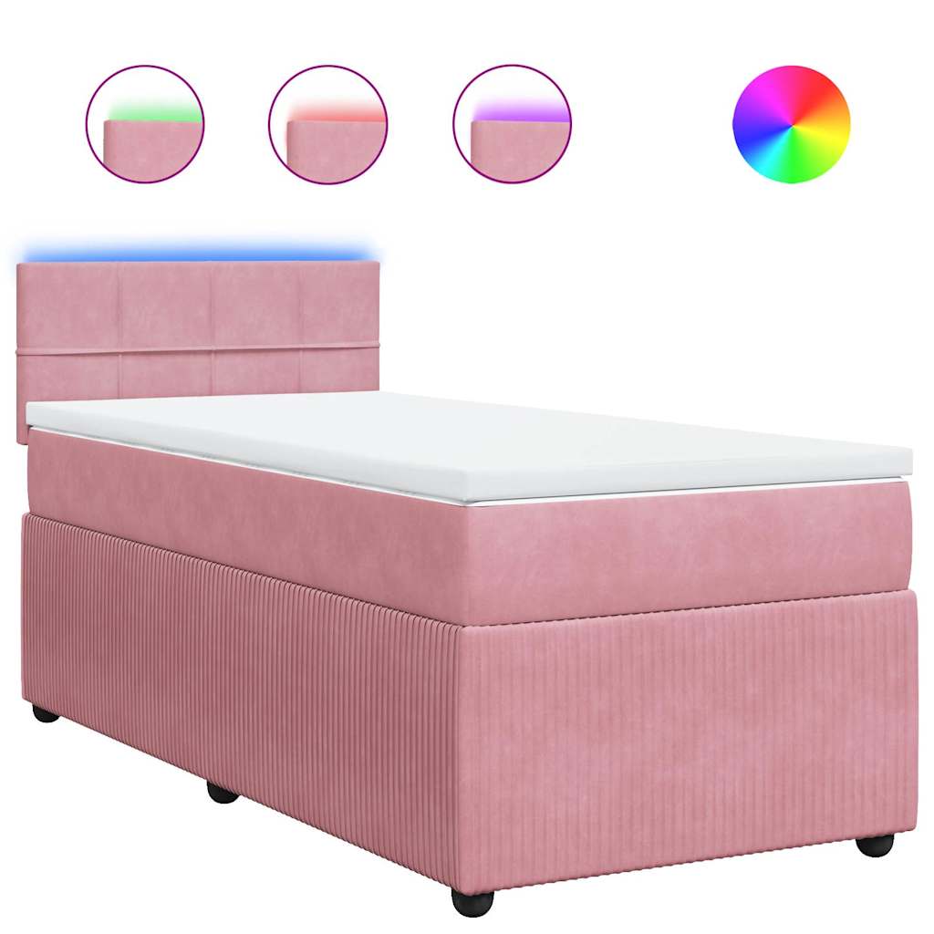 vidaXL Κρεβάτι Boxspring με Στρώμα Ροζ 100x200 εκ. Βελούδινο
