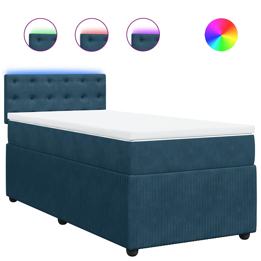 vidaXL Κρεβάτι Boxspring με Στρώμα Μπλε 100x200 εκ. Βελούδινο