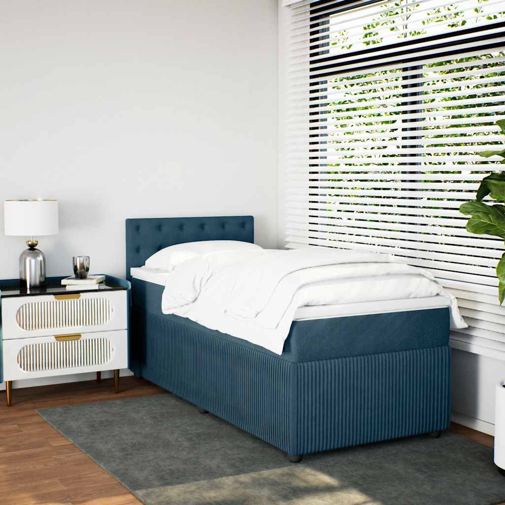 vidaXL Κρεβάτι Boxspring με Στρώμα Μπλε 100x200 εκ. Βελούδινο