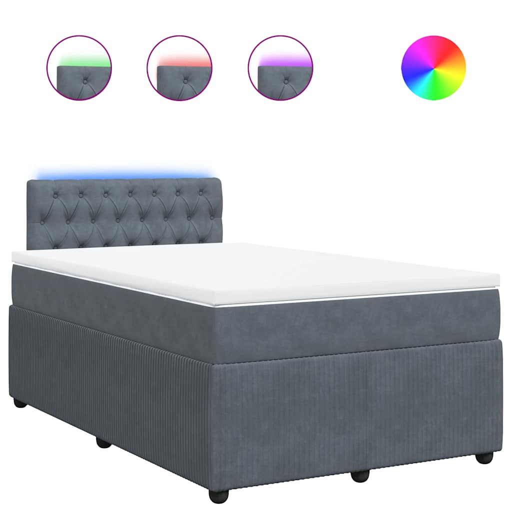 vidaXL Κρεβάτι Boxspring με Στρώμα Σκούρο Γκρι 120x190 εκ. Βελούδινο