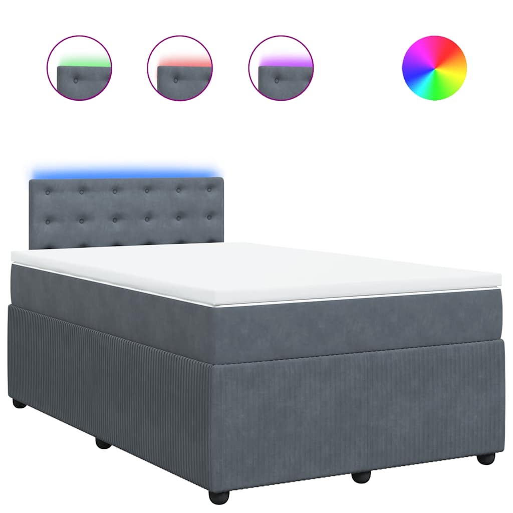 vidaXL Κρεβάτι Boxspring με Στρώμα Σκούρο Γκρι 120x190 εκ. Βελούδινο