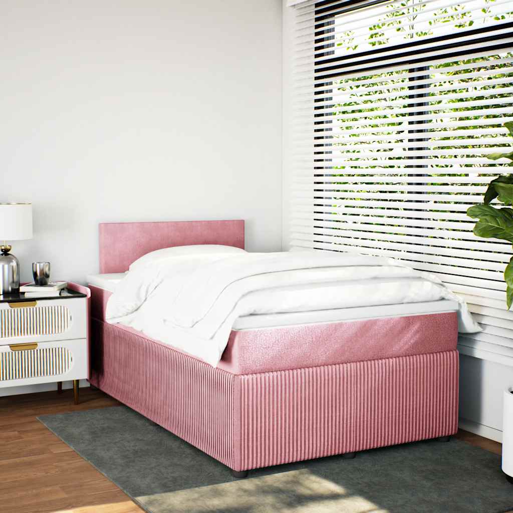 vidaXL Κρεβάτι Boxspring με Στρώμα Ροζ 120x200 εκ. Βελούδινο
