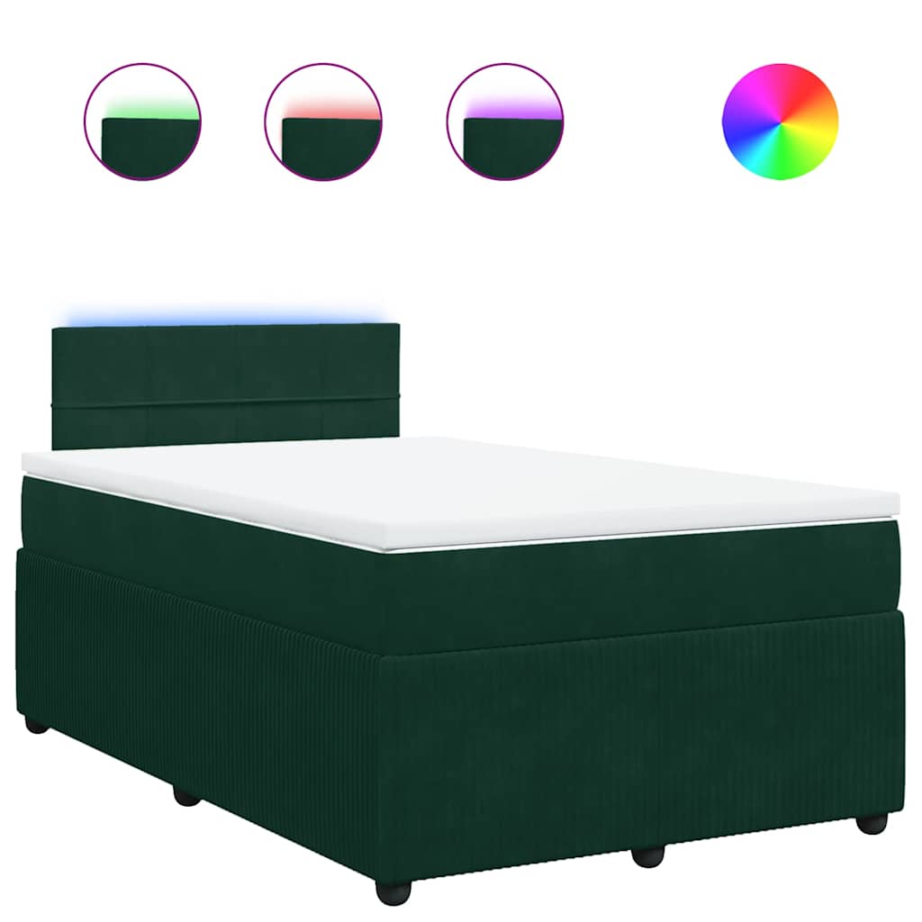 vidaXL Κρεβάτι Boxspring με Στρώμα Σκούρο Πράσινο 120x200εκ. Βελούδινο