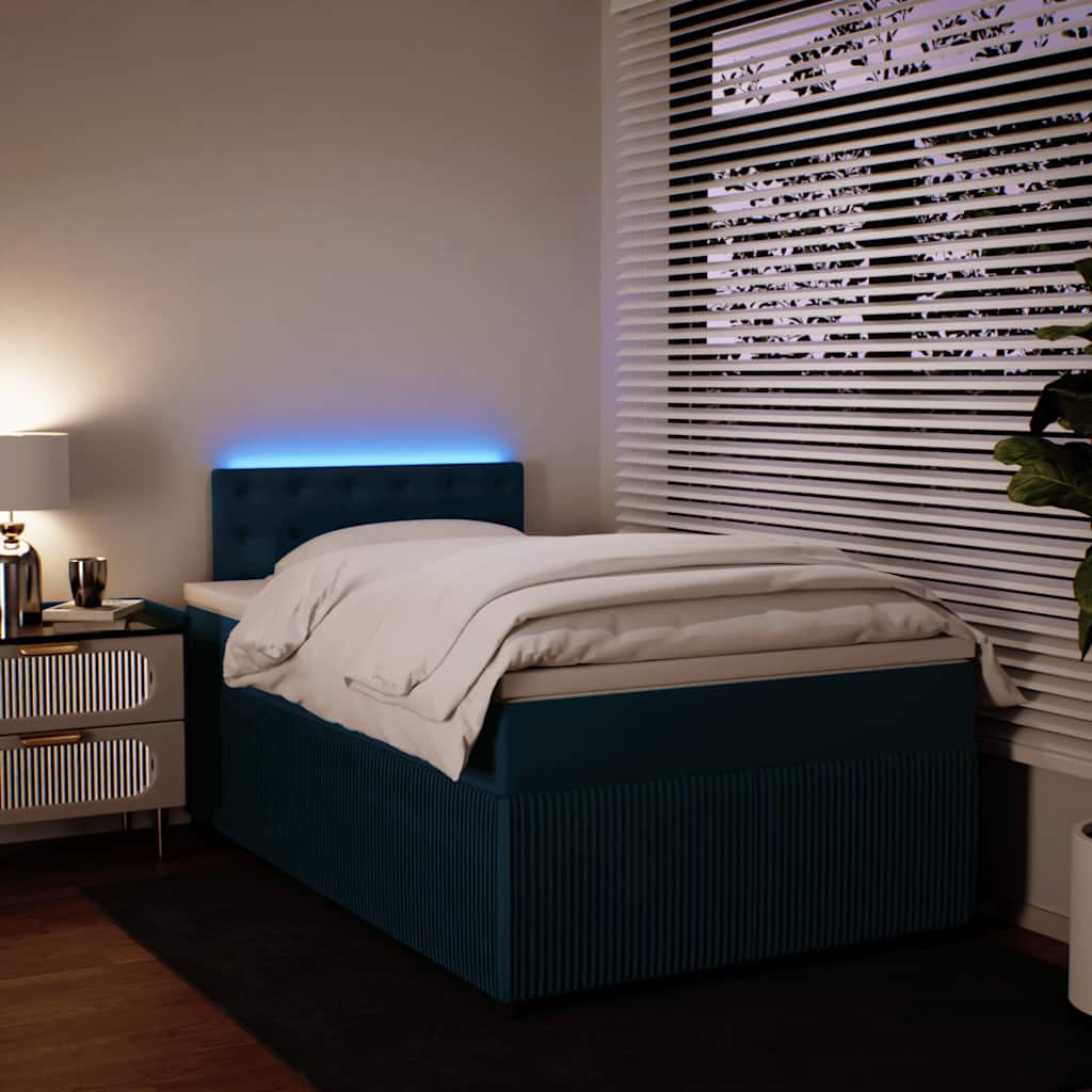 vidaXL Κρεβάτι Boxspring με Στρώμα Μπλε 120x200 εκ. Βελούδινο