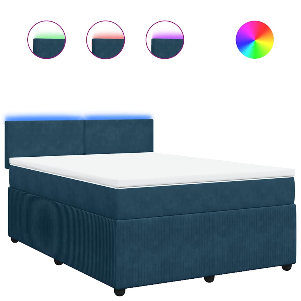 vidaXL Κρεβάτι Boxspring με Στρώμα Μπλε 140x190 εκ. Βελούδινο