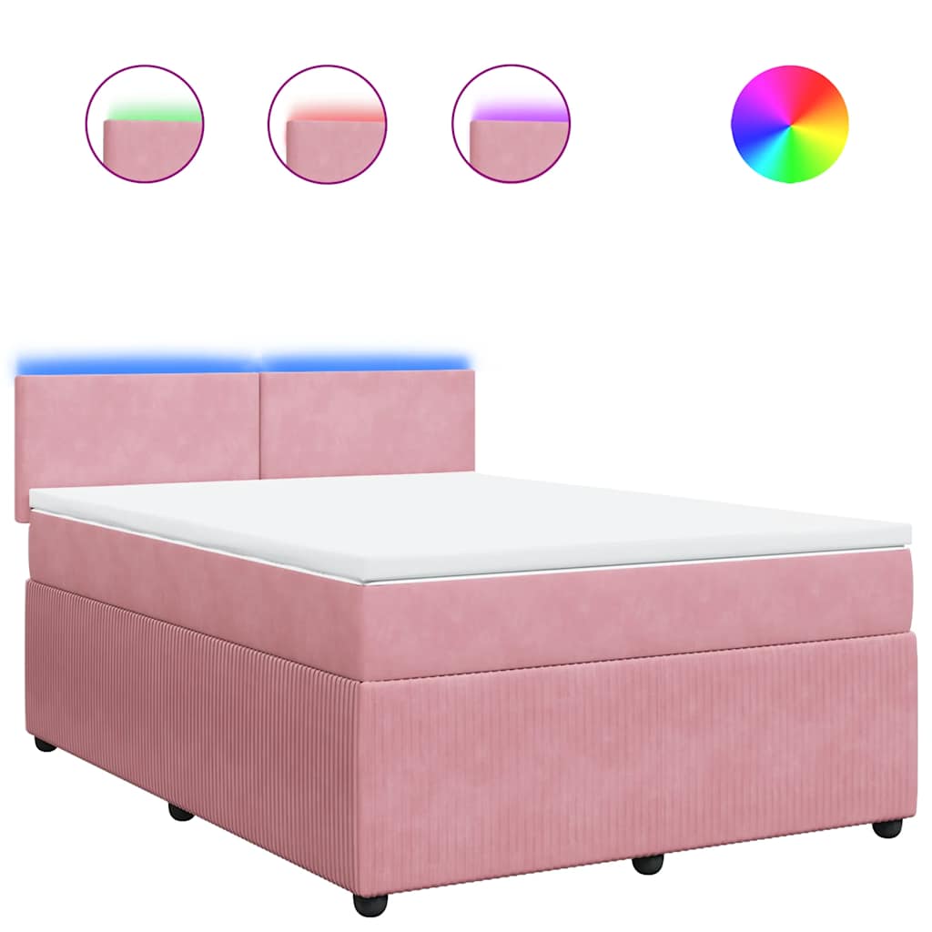 vidaXL Κρεβάτι Boxspring με Στρώμα Ροζ 140x190 εκ. Βελούδινο